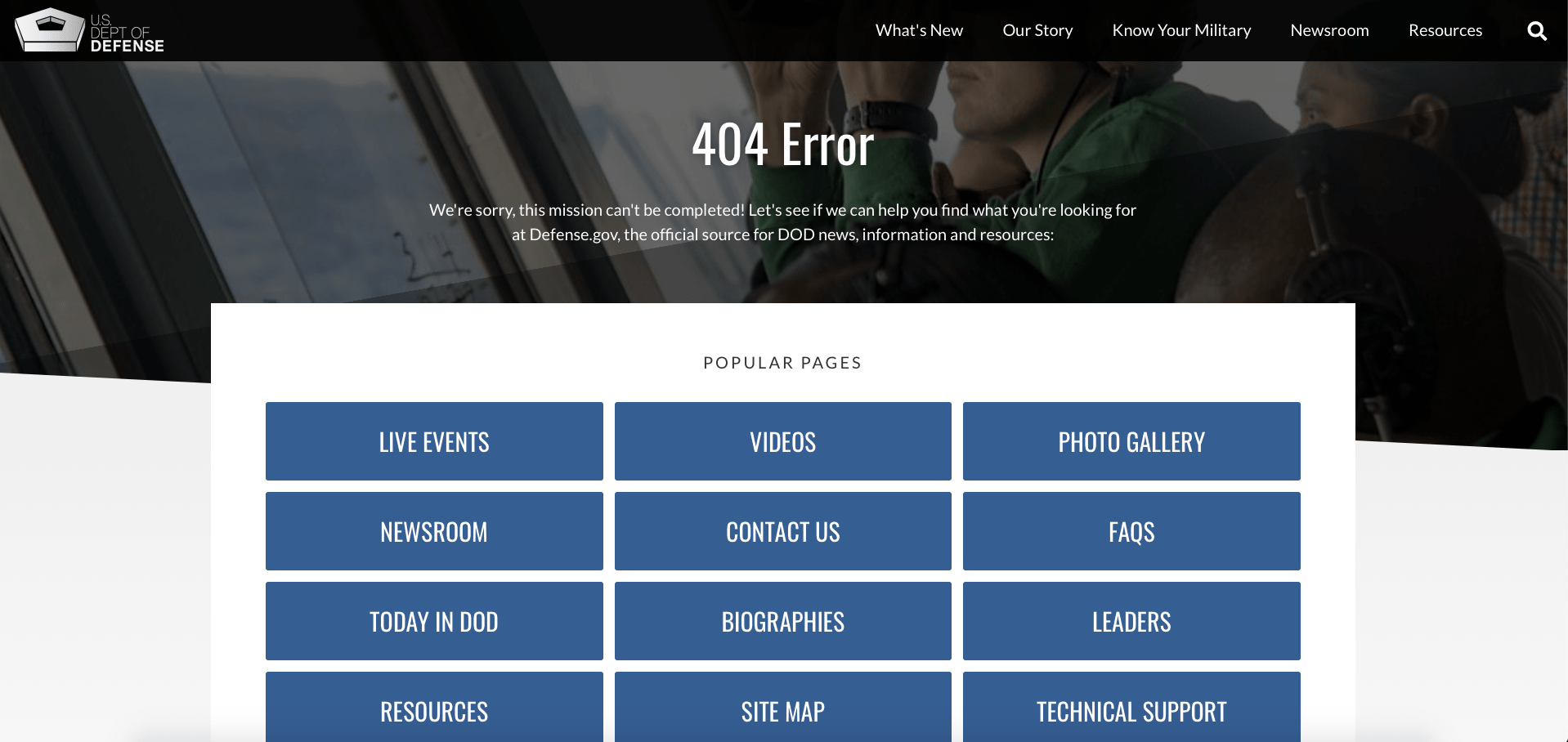 US Department of Defense 404 Page