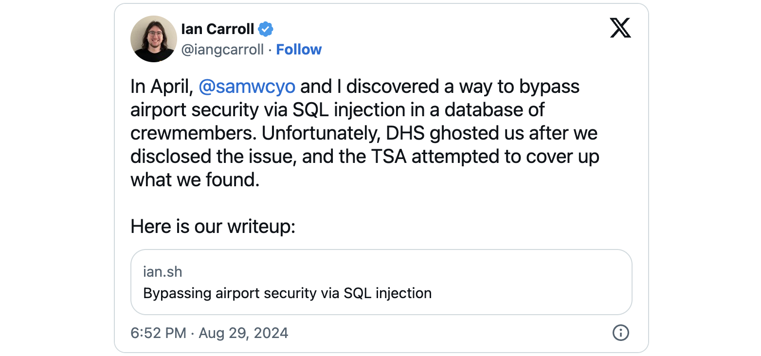 SQL Injection Airport Security