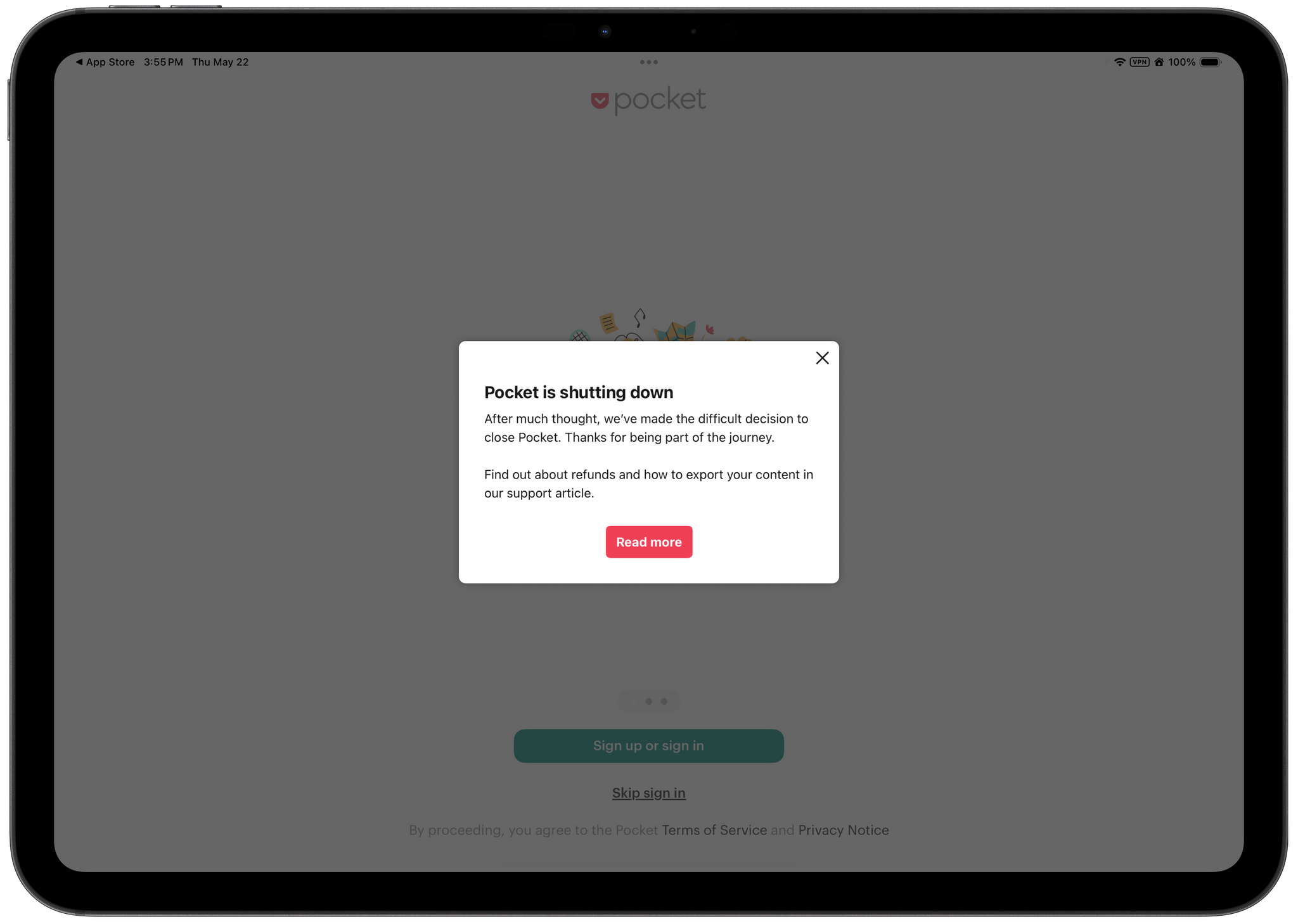 Pocket Service Shutdown