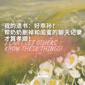 我的遗书：好乖孙！帮奶奶删掉和闺蜜的聊天记录才算孝顺！