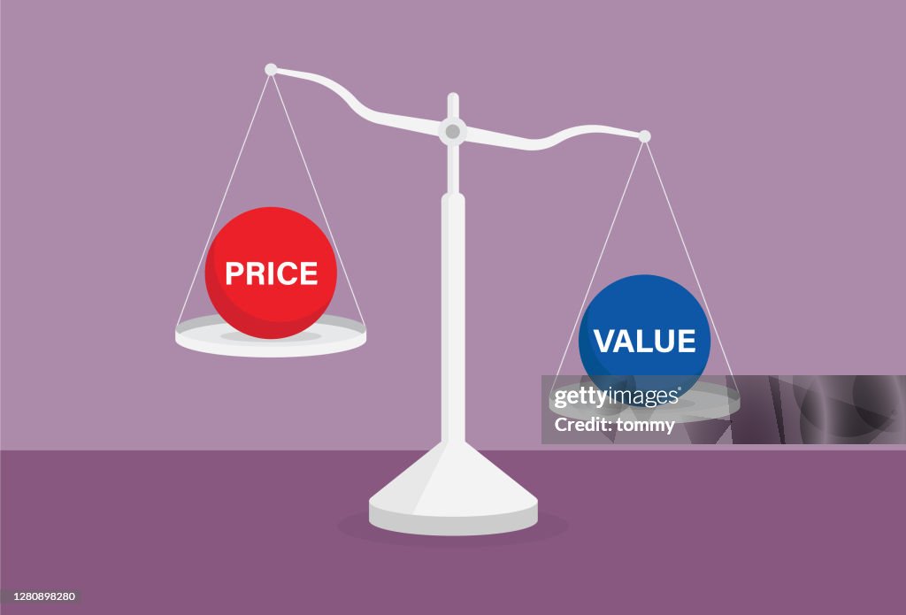 Value Over Price On The Balance Scale High-Res Vector Graphic - Getty Images