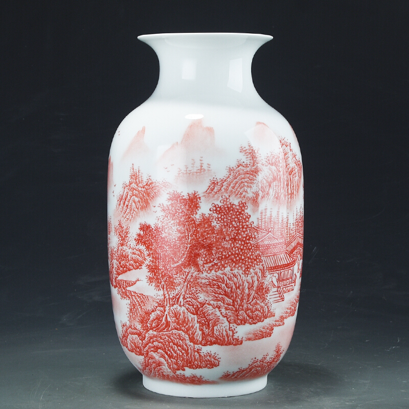 老瓷器景德镇市艺术瓷厂美研室7501毛瓷款山里水乡花瓶摆件