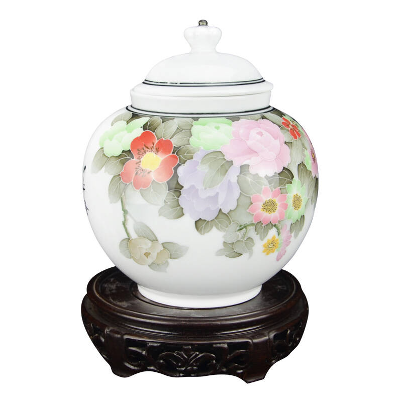 醴陵釉下五彩瓷手绘陶瓷花瓶满花茶叶罐