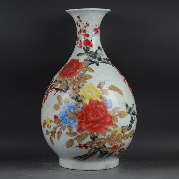 景德镇厂货瓷器7501瓷喜鹊登梅玉壶春花瓶