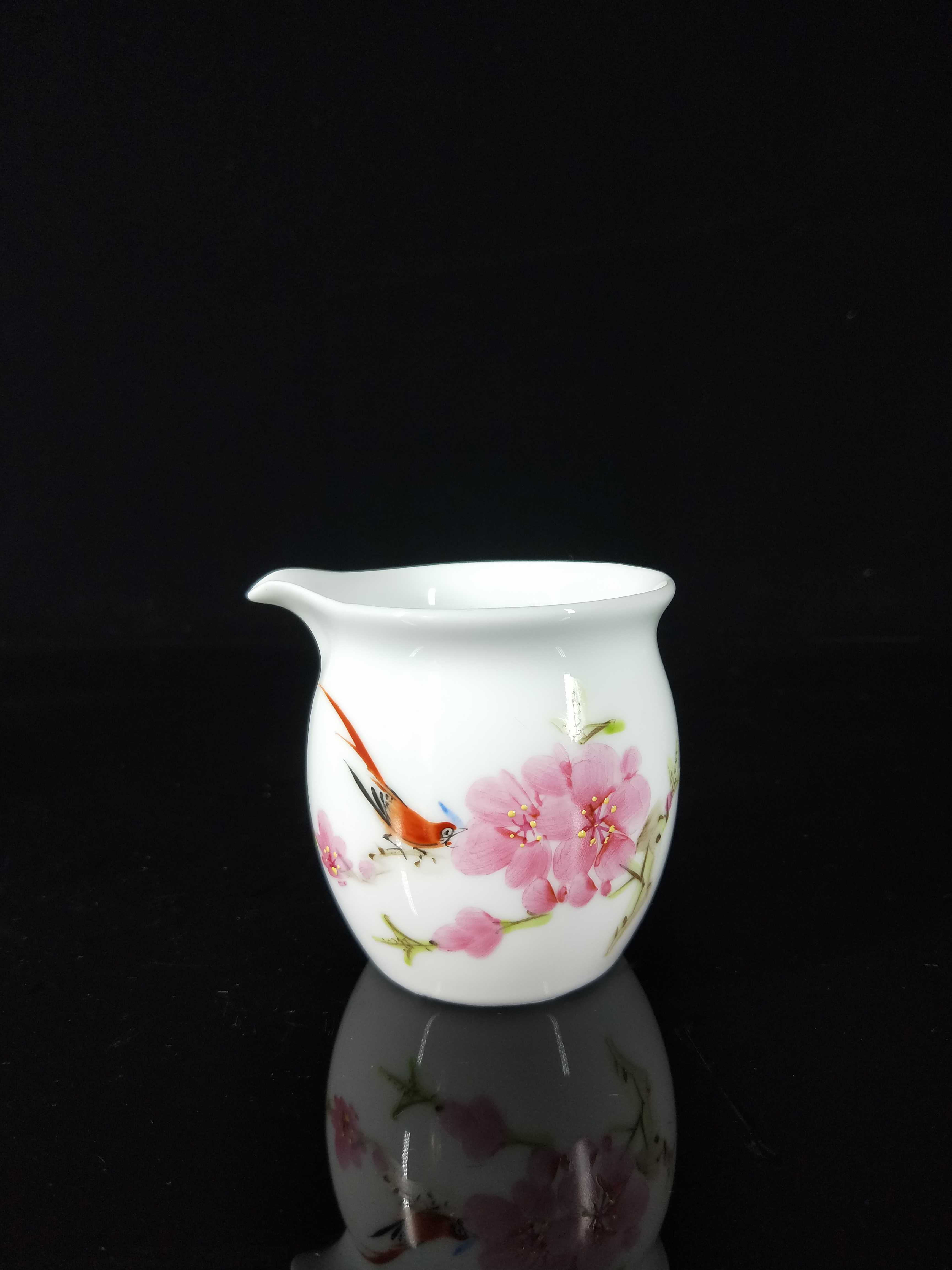 景德镇文革厂货瓷器7501红色官窑日用瓷手绘水点桃花公道杯