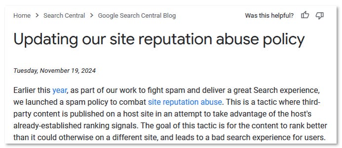 Google's reimagining of Site Reputation Abuse